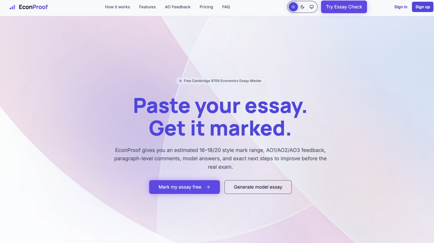 EconProof homepage: Paste your essay. Get it marked.